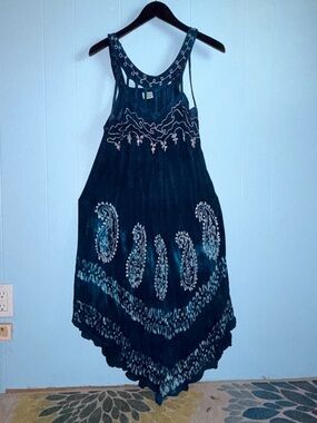 Advance Apparels Teal and Navy Paisley Handkerchief Hem Tunic Dress